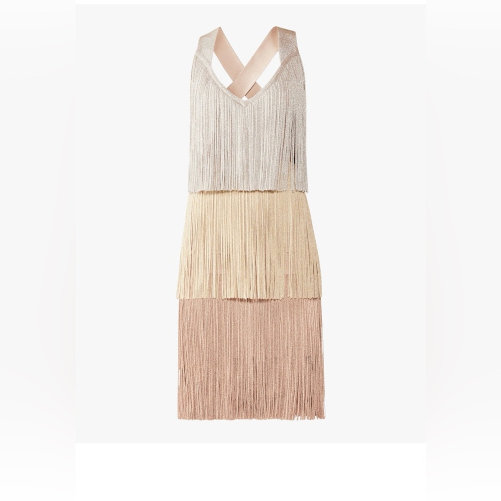 Herve Leger -Block Color Fringe Dress Size Taille… - image 1